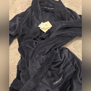 New Calvin Klein Navy Blue Plush Robe